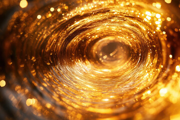 Poster - Golden swirling vortex of light and bokeh, creating a mesmerizing, luxurious and abstract background.