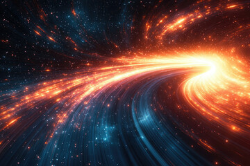 Aufkleber - A vibrant cosmic swirl of orange and blue light streaks across a star-studded dark expanse, creating a mesmerizing visual spectacle.
