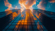 © sommersby - Skyscraper Symmetry: Mirrored Facades Reflecting the Dawn Sky
