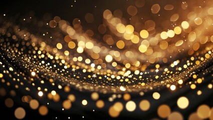 Aufkleber - Golden blurred bokeh lights against a black background. Glittering sparkle stars for celebration. Overlay for your project.