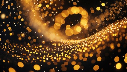 Aufkleber - Golden blurred bokeh lights on a dark background. Sparkling glitter stars for celebration. Overlay for your design.