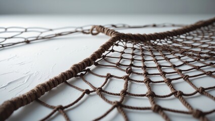 Close-up shot of a traditional fishing net set against a background.