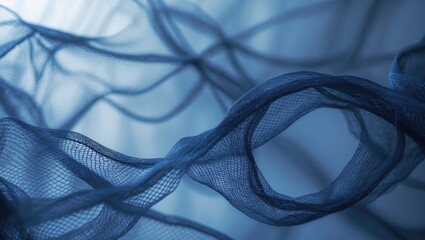 Closeup of abstract fishnet against a background. Blue hue.