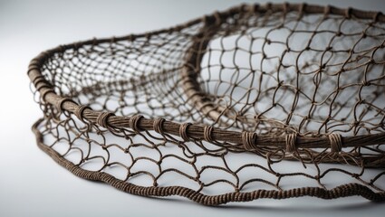 Close-up shot of a traditional fishing net against a background.