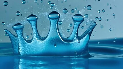 Poster - Close up of a water splash with droplets suspended in the air on a light blue background image