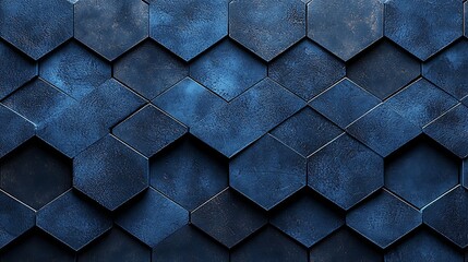 Poster - Dark Blue Hexagon Geometric Pattern Texture Background