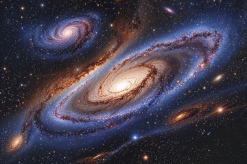 Wall Mural - gorgeous galactic scene in stippling style featuring spectacular spiral galaxy and radiant nebula