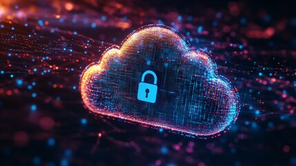 Poster - Isometric digital padlock. Abstract illustration of cloud security services, stylized cloud icon integrated with a secure padlock symbol, representing data protection 32k Resolution 