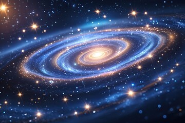 Wall Mural - Cosmic Blue Galaxy Swirl with Sparkling Stars and Ethereal Light in Deep Space