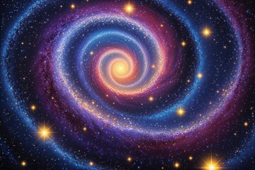 Wall Mural - whimsical cosmic galaxy in stippling style with spiraling nebula and glowing stars