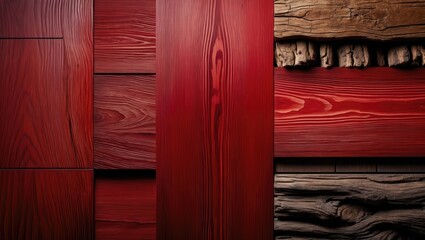 Poster - Red wood texture backdrop, plywood texture surface showcasing old natural patterns, oak displaying beautiful wooden grain, Walnut wood surface viewed from above, wooden planks background, bark Grun...