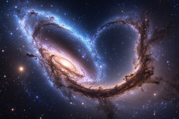 Wall Mural - enigmatic galaxy and radiant spiral nebula in stippling style with luminous stars in a cosmic backdr