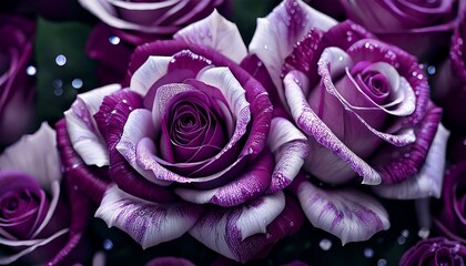 Wall Mural - blooming purple splash (oh wow! carruth, usa 2009) roses, wine-purple speckled and striped with whit