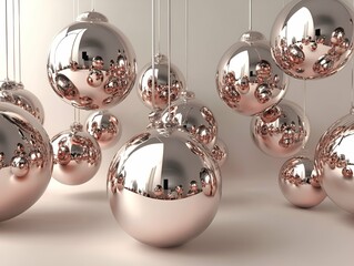 Poster - luxurious composition of reflective rose gold spheres suspended in mid-air, creating an elegant and 