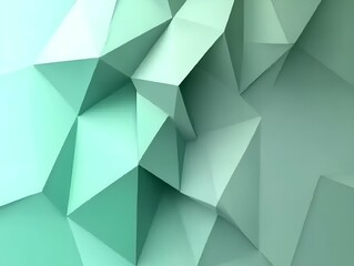 Poster - abstract geometric background with sharp, angular facets in shades of green, creating a modern, thre