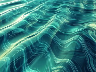 Poster - Abstract fluid waves in vibrant teal and gold tones with a smooth, glass-like texture, creating a dynamic and futuristic visual effect with depth and motion