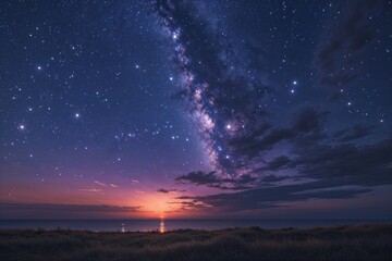 Wall Mural - Twilight Skies with Sparkling Stars Over a Rich Velvet Horizon