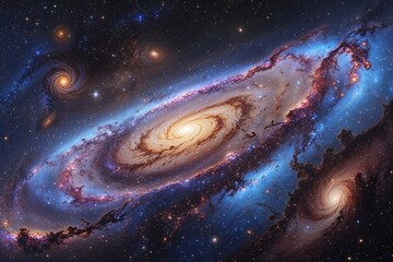 Wall Mural - stunning dotwork art of luminous spiral galaxy and colorful nebula with deep space imagery