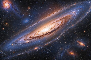 Wall Mural - stunning stippling artwork of beautiful spiral galaxy and bright nebula in galactic scene