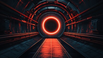 Aufkleber - Futuristic Red Neon Corridor