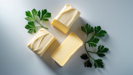 Aufkleber - Butter placed on a white background with complete depth of field. Overhead view. Flat lay.