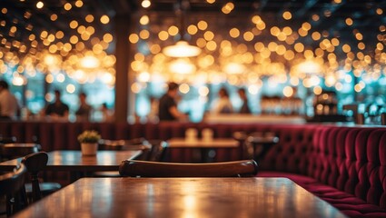 Poster - Blurred coffee shop or cafe restaurant with abstract bokeh light background for creating product display montage.