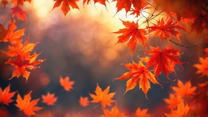 Aufkleber - Bright orange maple leaves during sunset.