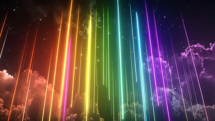 Wall Mural - Vibrant spectrum light streaks amidst celestial cloudscape, mesmerizing visuals