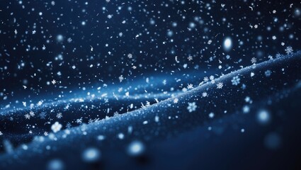 Poster - Beautiful Navy Blue Night Background featuring falling snow. Winter Texture. Background with Space for design of greeting cards or promotional flyers.