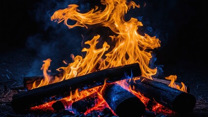 Poster - Campfire in the dark with stunning flames
