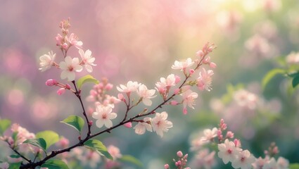 Poster - Flowering branches set against a blurred colorful background.