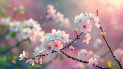 Poster - Flowering branches against a blurred colorful background.