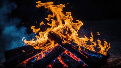 Poster - Campfire in the dark featuring beautiful flames.