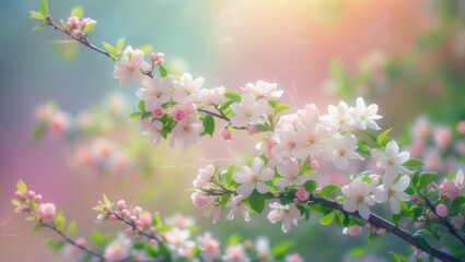 Poster - Flowering branches against a colorful blurry backdrop.