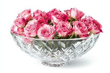 Poster - Elegant floral design pink roses in crystal bowl classic modern flower arrangement studio shot still life