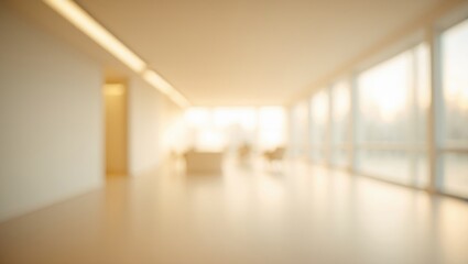 Poster - Abstract blurred image of contemporary office with soft light as background. Blur office workspace interior design concept.