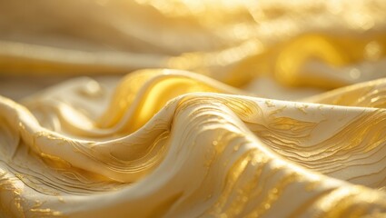 Poster - Blurred yellow textile texture featuring delicate patterns, showcasing a gentle glow and elaborate weave design. Ideal for backgrounds and abstract motifs.