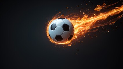 Poster - The soccer ball soars with lightning-speed magical effects in a futuristic orange flame set against a black background.