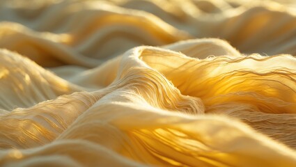 Poster - Blurred yellow fabric texture displaying soft illumination and detailed weave design. Ideal for abstract themes and backgrounds.