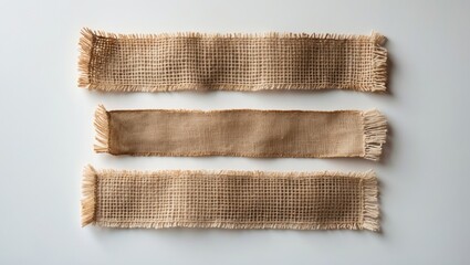 Poster - Burlap fabric label strips, rustic patch set against a white backdrop