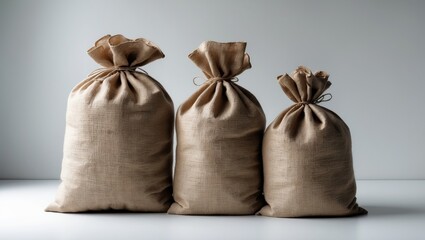 Poster - Burlap sacks against a white background. Organic material.