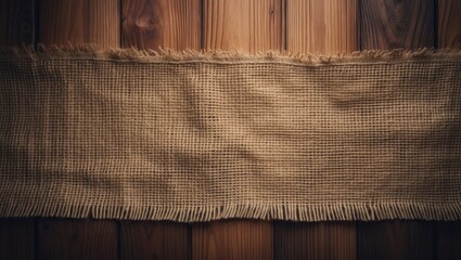 Poster - Burlap sacking background atop wooden surface