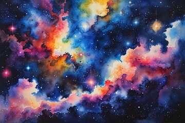 Wall Mural - vibrant galactic watercolor art showcasing colorful universe with nebula stars and cosmic light