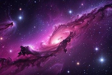 Wall Mural - vibrant galaxy with bright stars and twirling nebulae in stunning fuchsia light