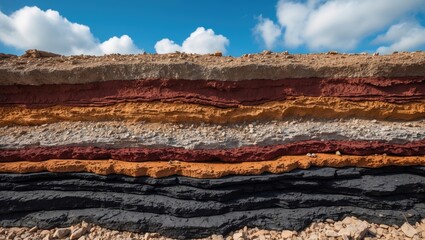 Poster - Curb erosion caused by storms, showing the layers of soil and rock.