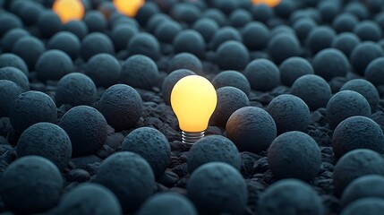 Poster - Illuminated Idea Among Dark Bulbs