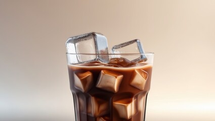 Poster - Refreshing Iced Chocolate Coffee Beverage with Ice Cubes in a Clear Cup
