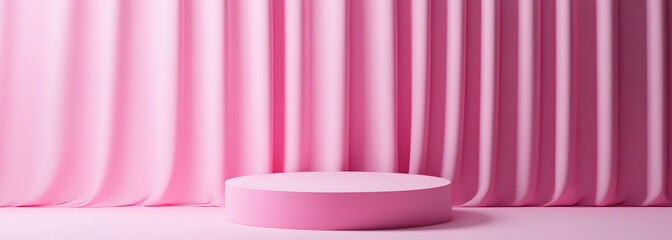 Poster - 3D render of a minimal pink background with a podium for product presentation