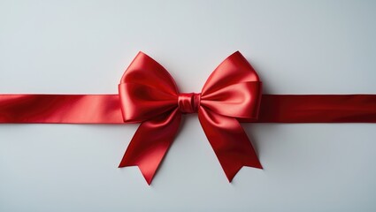 Poster - Red ribbon bow on a white backdrop. studio shot