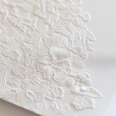 Poster - Intricate floral design embossed on elegant white paper captures subtle texture luxury refined aesthetic artistic craftsmanship delicate beauty